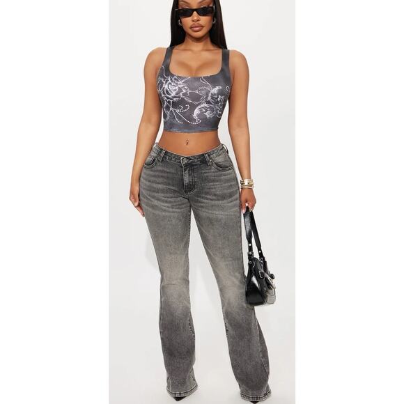 Fashion Nova Forever Stretch Low Rise Flare Jeans Grey Womens Size 16 - Picture 1 of 14